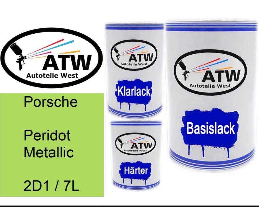 Porsche, Peridot Metallic, 2D1 / 7L: 500ml Lackdose + 500ml Klarlack + 250ml Härter - Set, von ATW Autoteile West.